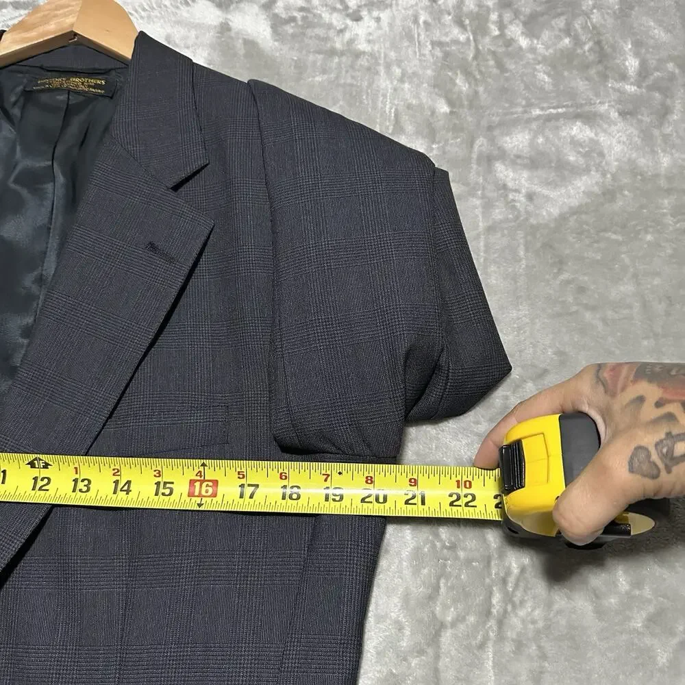 Vintage Brooks Brothers Blazer Mens 41R Blue Sport Coat Wool Glen‎ Plaid 80s EUC
